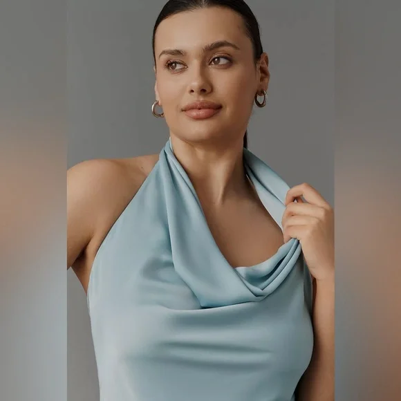 Cowl-Neck Silky Halter Top - Picture 2 of 11